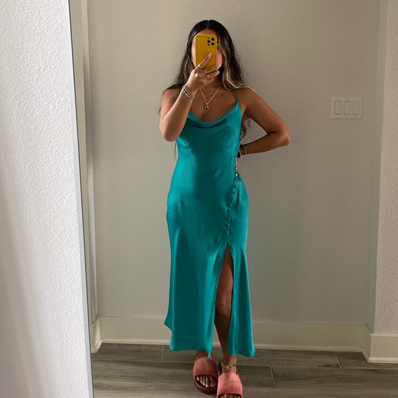 ZARA Satin silk cowl neck slip dress with buttons - Picture 6 of 7